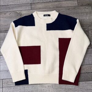 UUE Colorblock Crewneck Sweater - Cream, Navy, Burgundy